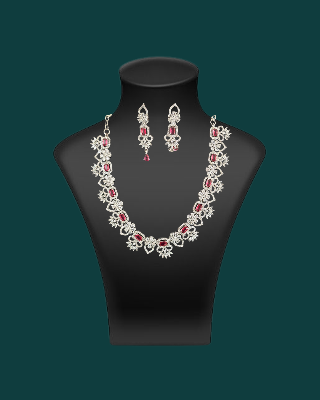 Premium Ruby Red Crystal Necklace & Earring Set
