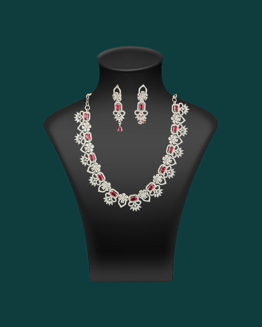 Premium Ruby Red Crystal Necklace & Earring Set
