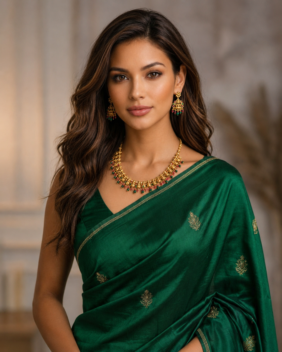 Traditional South Indian Jewelry Set with Earrings