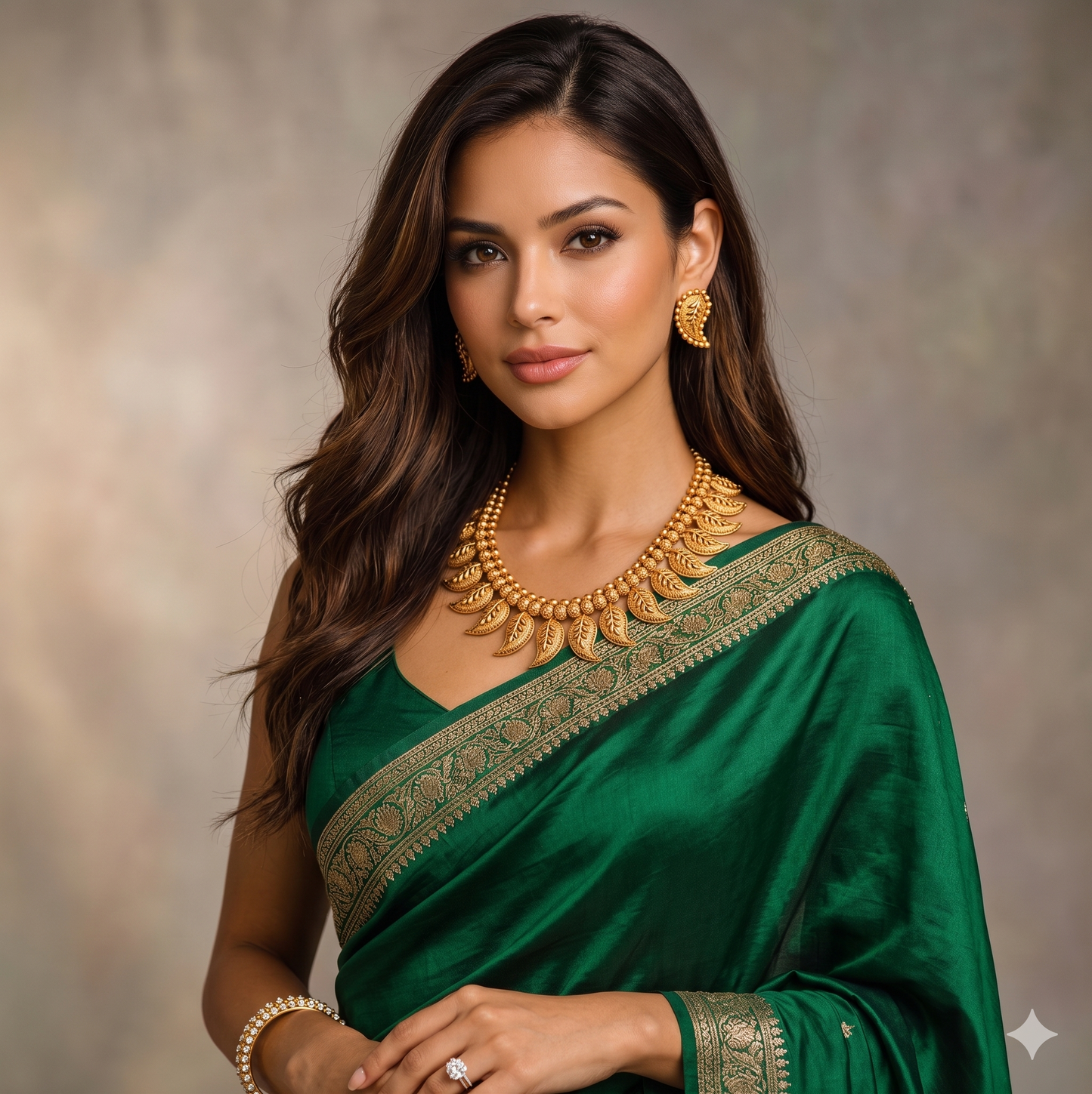 Gold Leaf Motif Necklace Set with Beaded Detailing | Antique Gold Paisley Leaf Necklace and Earrings
