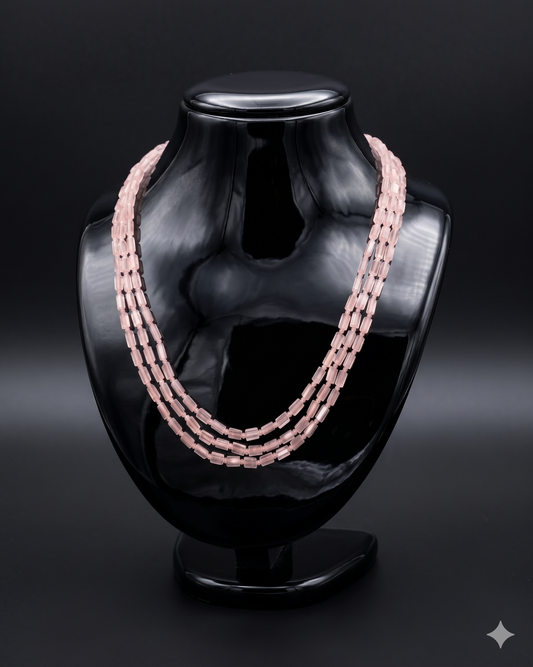 Elegant 3-Layer Crystal Beaded Necklace – Transparent Tube Bead Necklace for Women