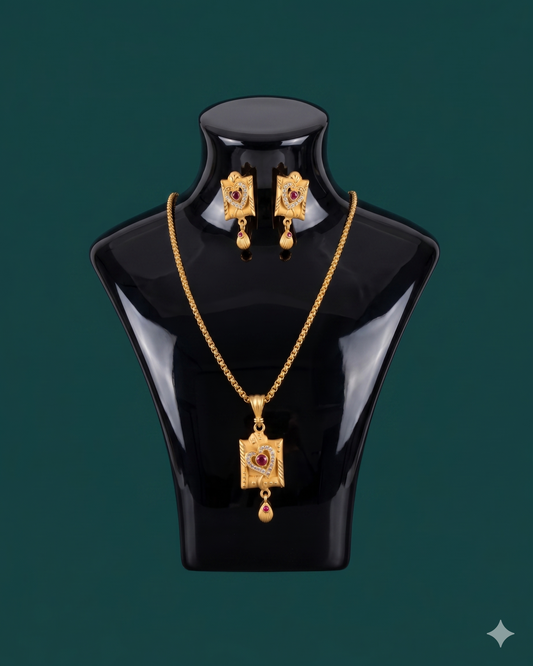 Golden Heart Charm Set - Fashion Jewelry Chain Type - 18 ct Gold plated stainless steel