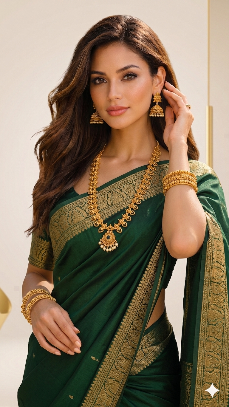 Gold Plated Heart Motif Necklace Set with Jhumka Earrings