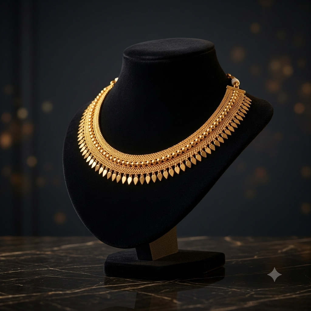 Statement Gold Leaf Fringe Choker Necklace