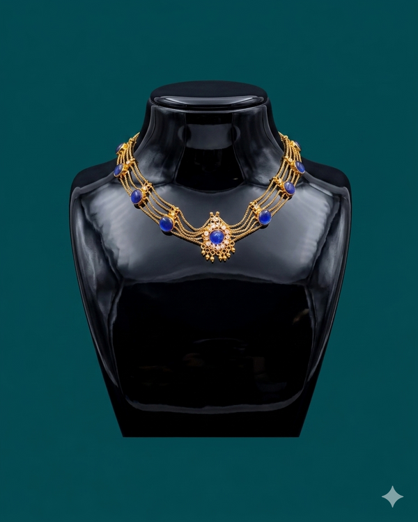 Blue and Gold Marquise Leaf Collar Necklace | Art Deco Egyptian Revival Cleopatra Choker | Bold Luxury Statement Jewelry | Gift for Her