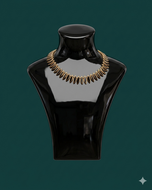 Black Onyx & Gold Marquise Leaf Collar Necklace | Vintage Egyptian Revival Cleopatra Statement Necklace | Art Deco Black Gold Choker | Luxury Gift for Her