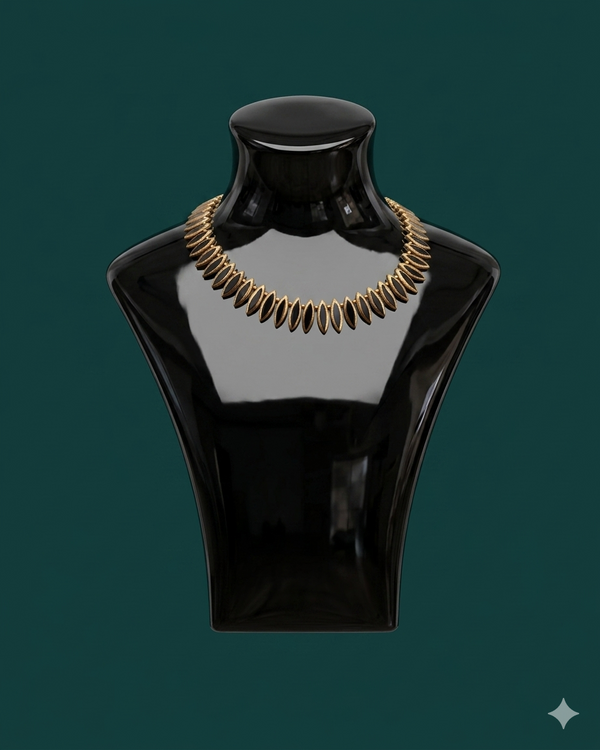 Black Onyx & Gold Marquise Leaf Collar Necklace | Vintage Egyptian Revival Cleopatra Statement Necklace | Art Deco Black Gold Choker | Luxury Gift for Her