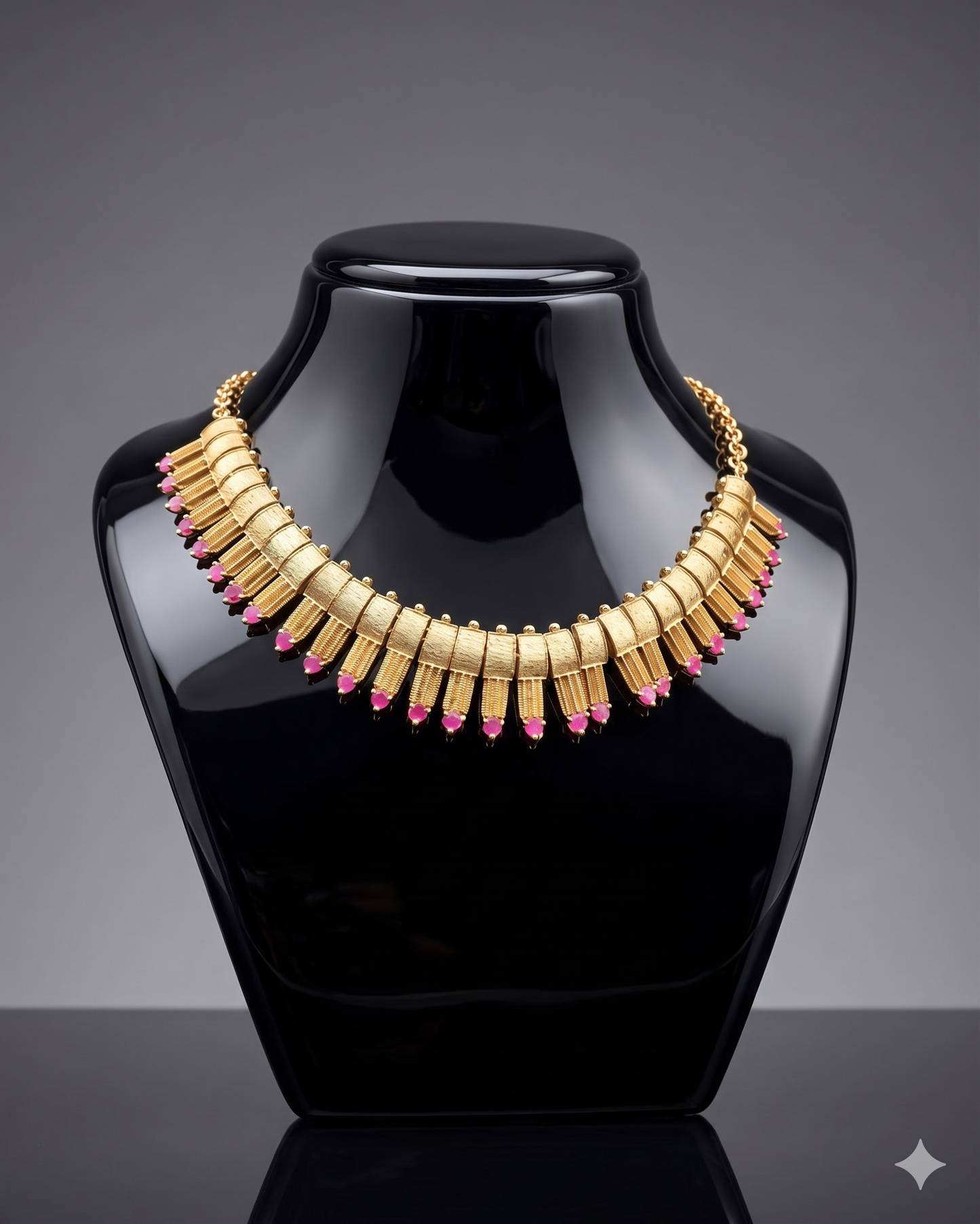 Royal Gold-Tone Statement Necklace with Pink Stone Accents – Elegant Designer Necklace for Women