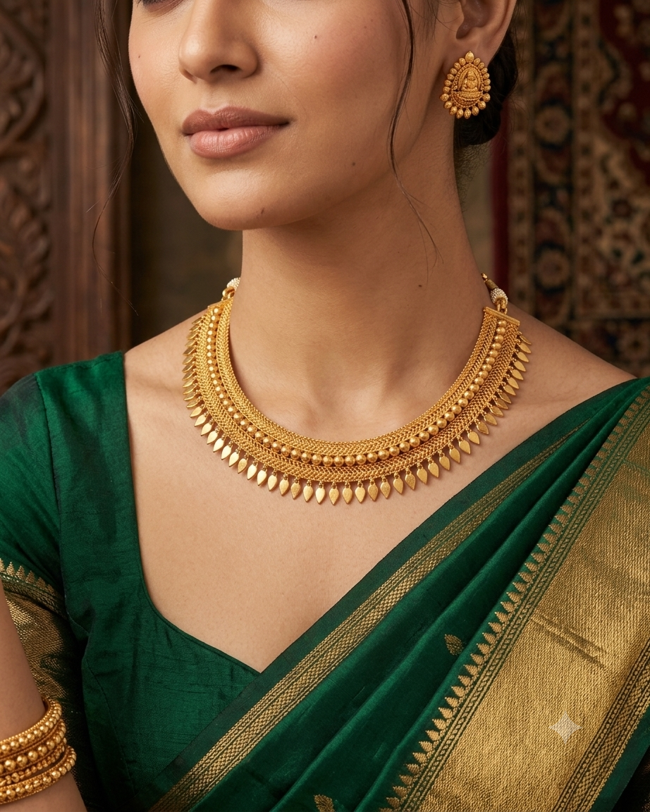 Statement Gold Leaf Fringe Choker Necklace
