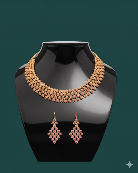 Exquisite Pink & Gold Mesh Necklace Set - Premium Stainless Steel Never-Fade Jewelry