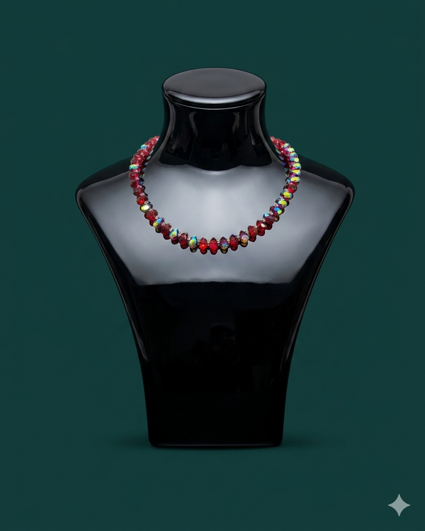 Red Aurora Borealis Crystal Choker Necklace | Faceted Ruby Red AB Rondelle Beaded Necklace | Bold Statement Jewelry | Valentine Gift for Her