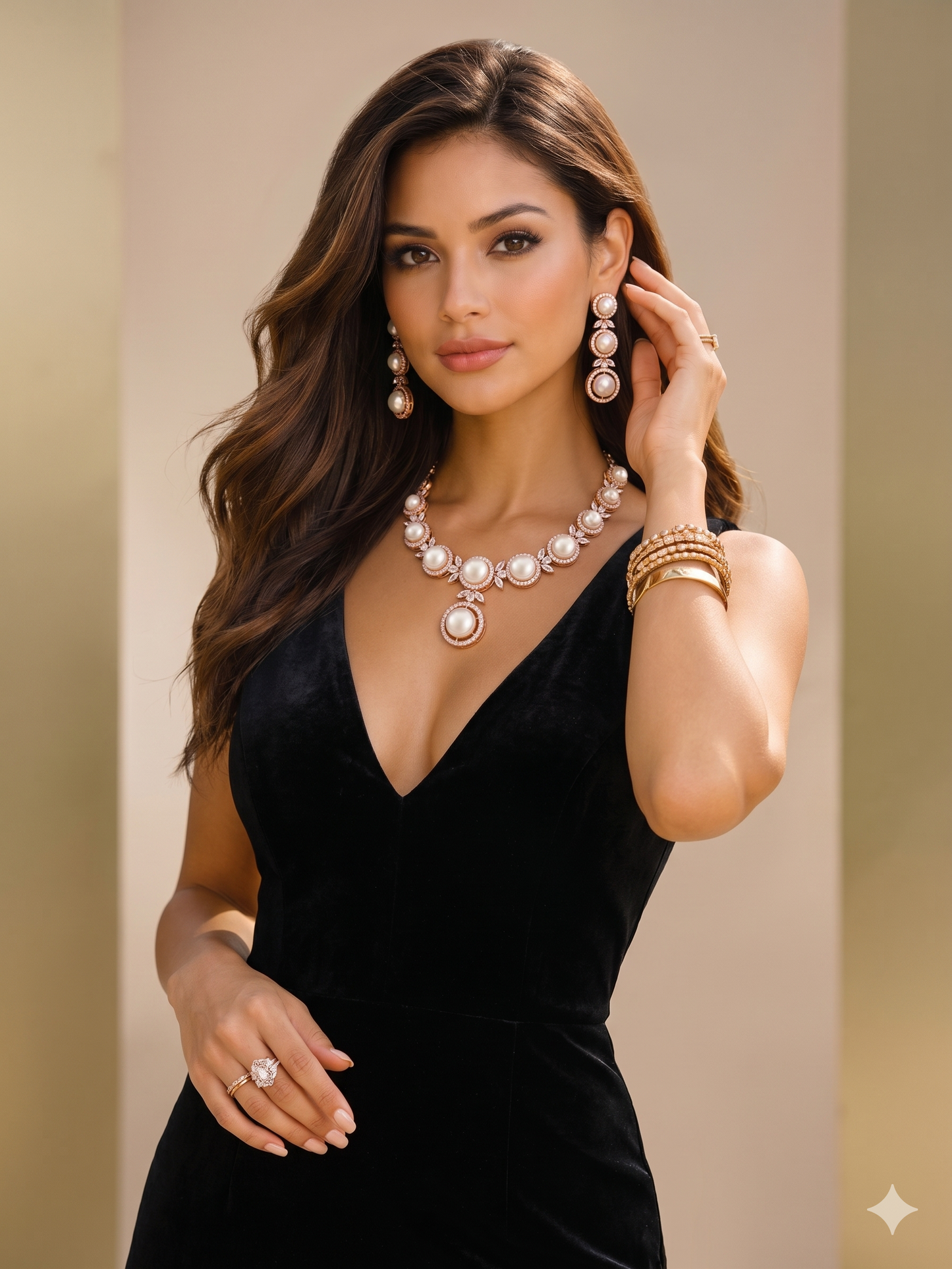 Royal Pearl Halo Necklace Set with Crystal Accents