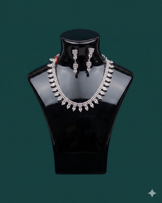 Dazzling Diamond-Look CZ Fringe Necklace Set – Luxury Silver Statement Jewelry
