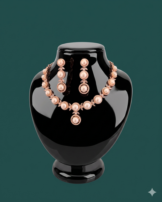 Royal Pearl Halo Necklace Set with Crystal Accents