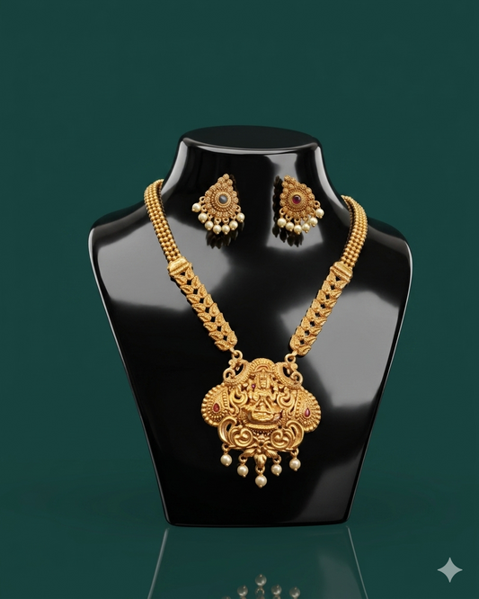 Gold Plated Lakshmi Temple Necklace & Earring Set
