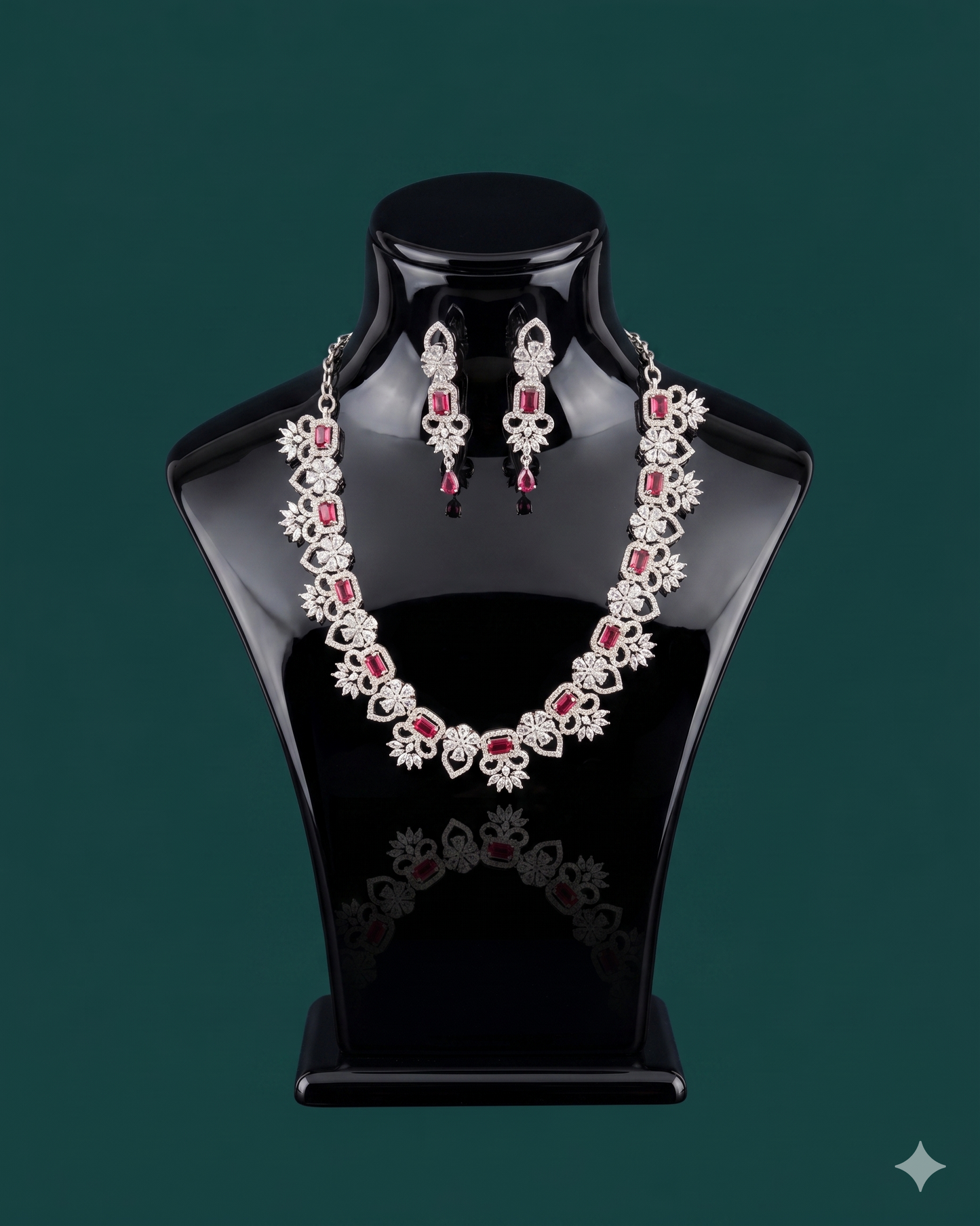 Premium Ruby Red Crystal Necklace & Earring Set