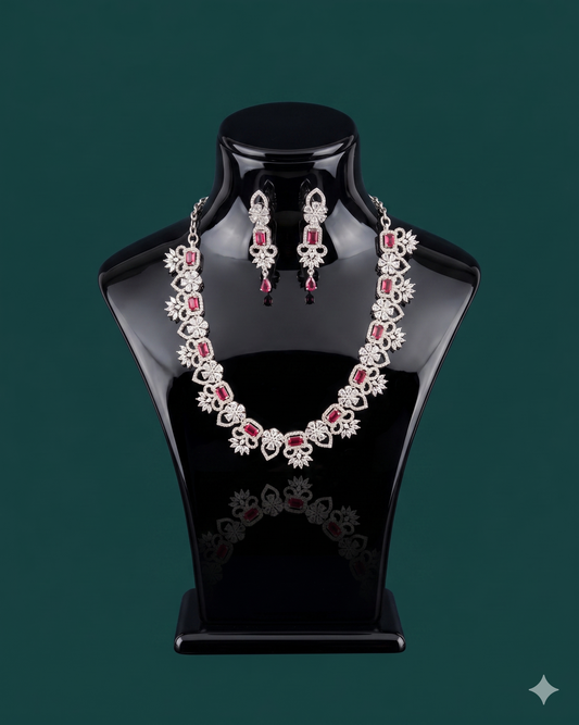 Premium Ruby Red Crystal Necklace & Earring Set