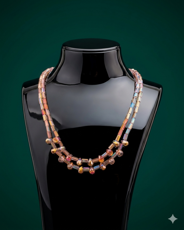 Vintage Aurora Borealis Crystal Double-Strand Statement Necklace | Iridescent Rainbow AB Crystal Beaded Choker | Mid-Century Bridal Jewelry Gift