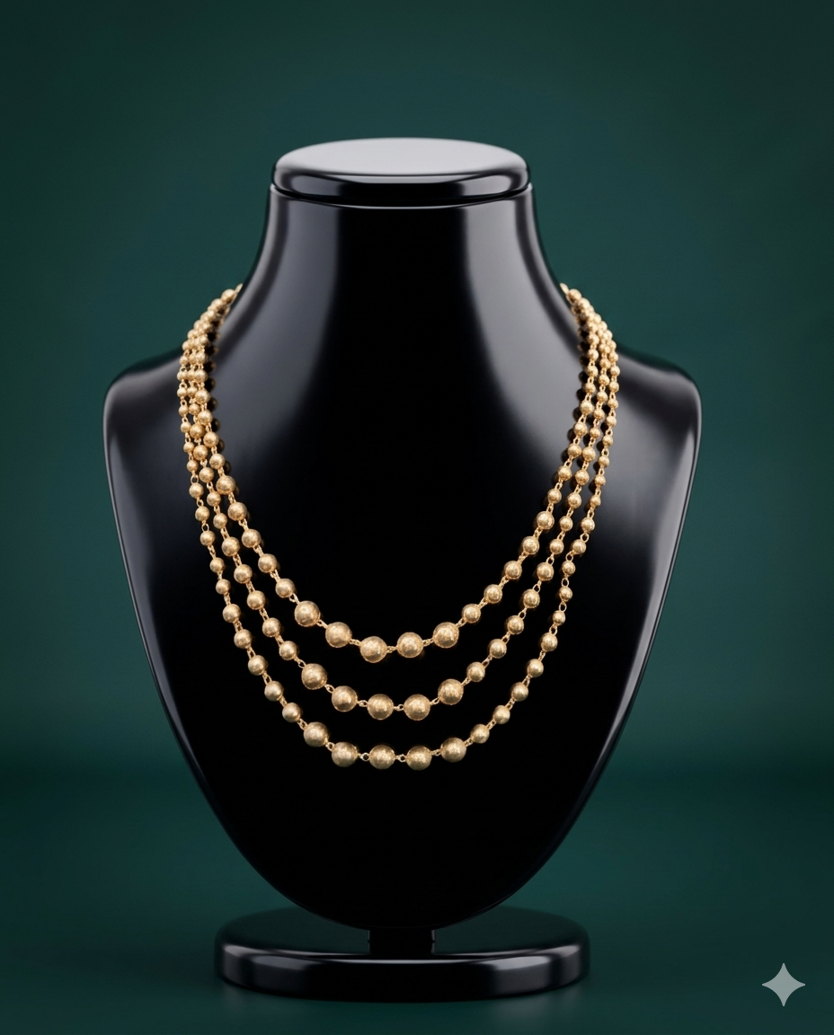Elegant Antique Gold Beaded Multi-Layer Necklace