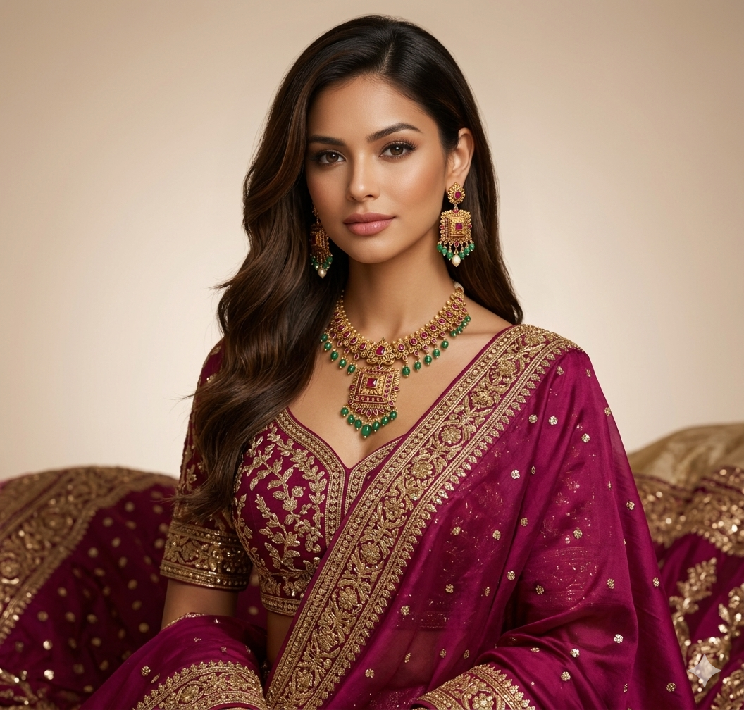 Exquisite Gold Ruby & Emerald Temple Jewelry Set - Traditional Indian Bridal Necklace with Matching Earrings