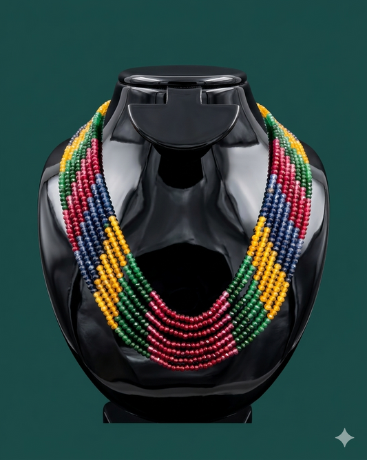 Multicolor Layered Semy Precious Beaded Statement Necklace Set