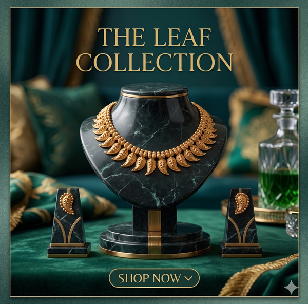 Gold Leaf Motif Necklace Set with Beaded Detailing | Antique Gold Paisley Leaf Necklace and Earrings