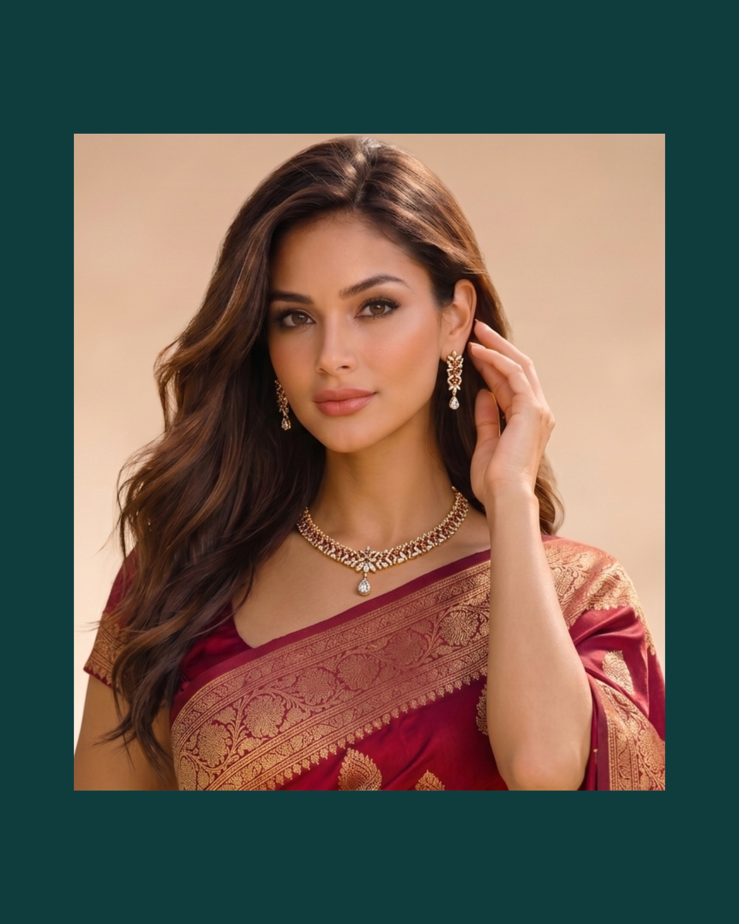 CZ Gold V-Shape Necklace | Traditional Indian Bridal Kemp Stone Collar Necklace with Teardrop Pendant | South Indian Wedding Jewelry | Anniversary Gift for Her
