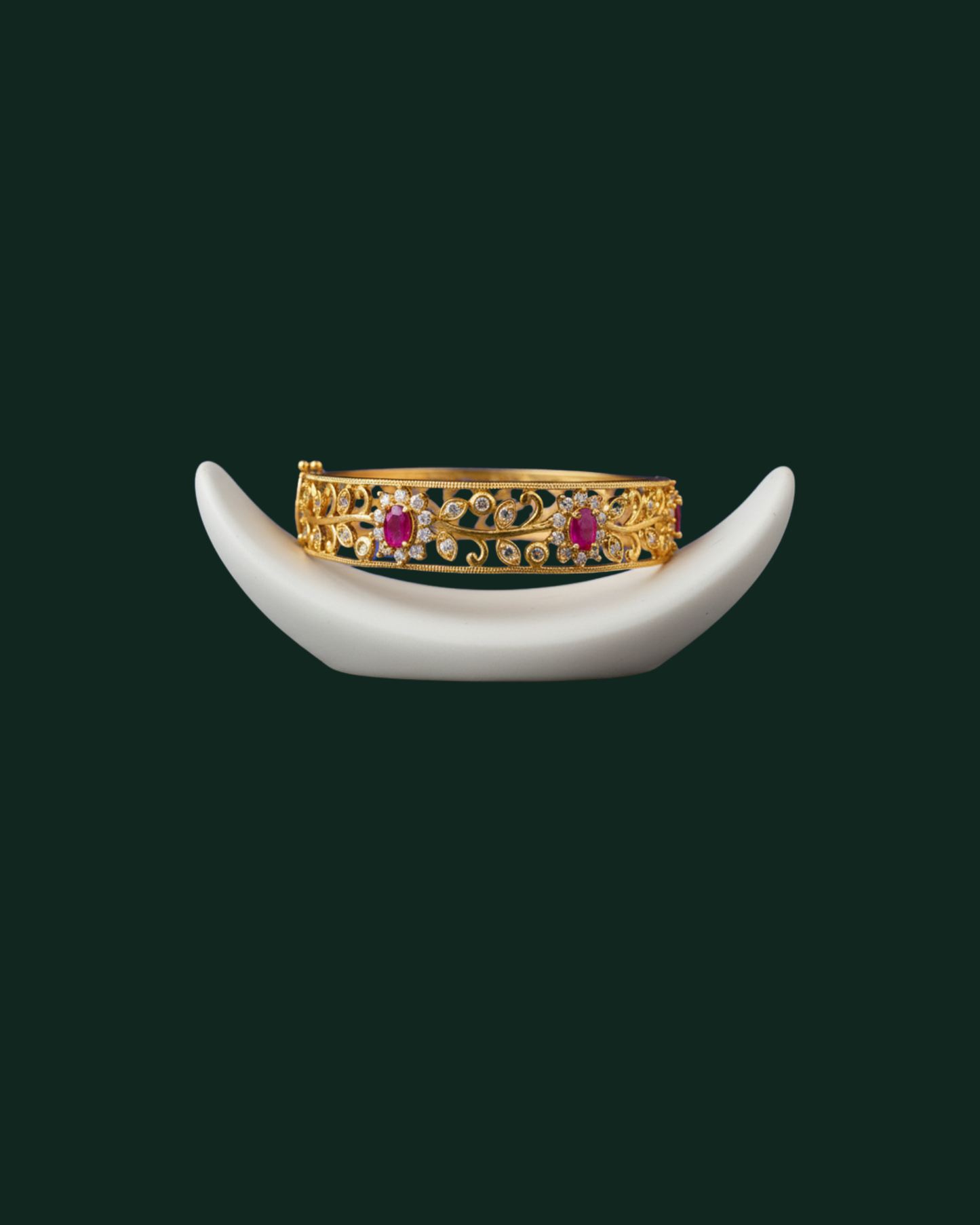 Gold Ruby & Diamond Filigree Bracelet - Traditional Indian Temple Jewelry with Gemstones