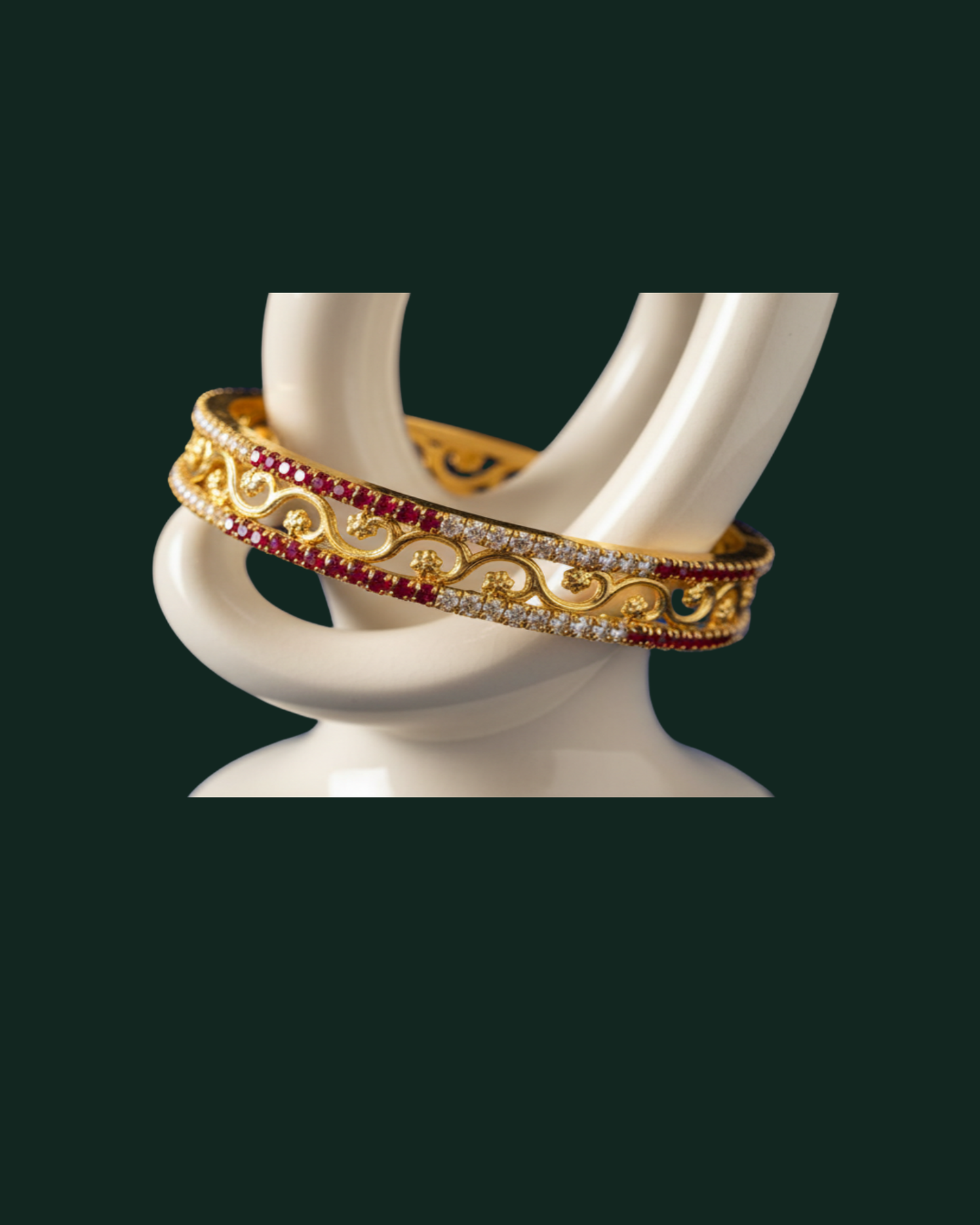 Gold Ruby & Crystal Bangle Set - Traditional Indian Filigree Bracelets with Gemstones