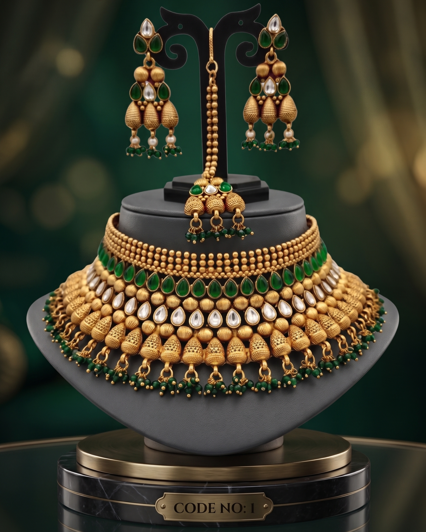 Royal Emerald Heritage Choker Set – Timeless Elegance in Every Detail