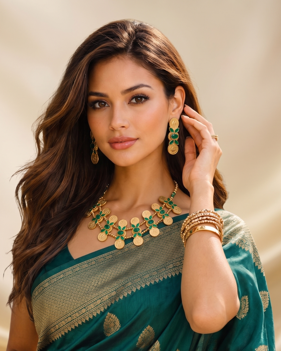 Antique Gold Layered Coin Necklace and Earrings