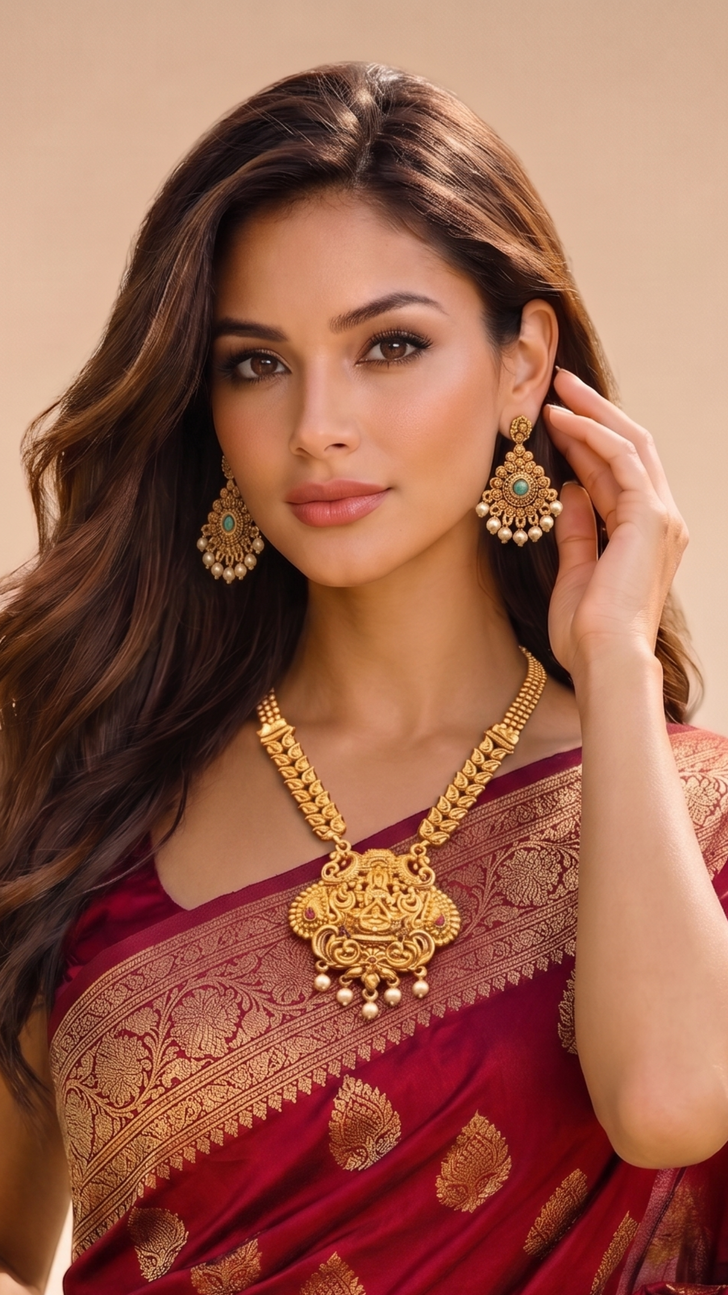 Gold Plated Lakshmi Temple Necklace & Earring Set