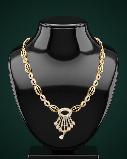 Royal Cascade Diamond-Set Gold Necklace with Ornate Pendant Drop
