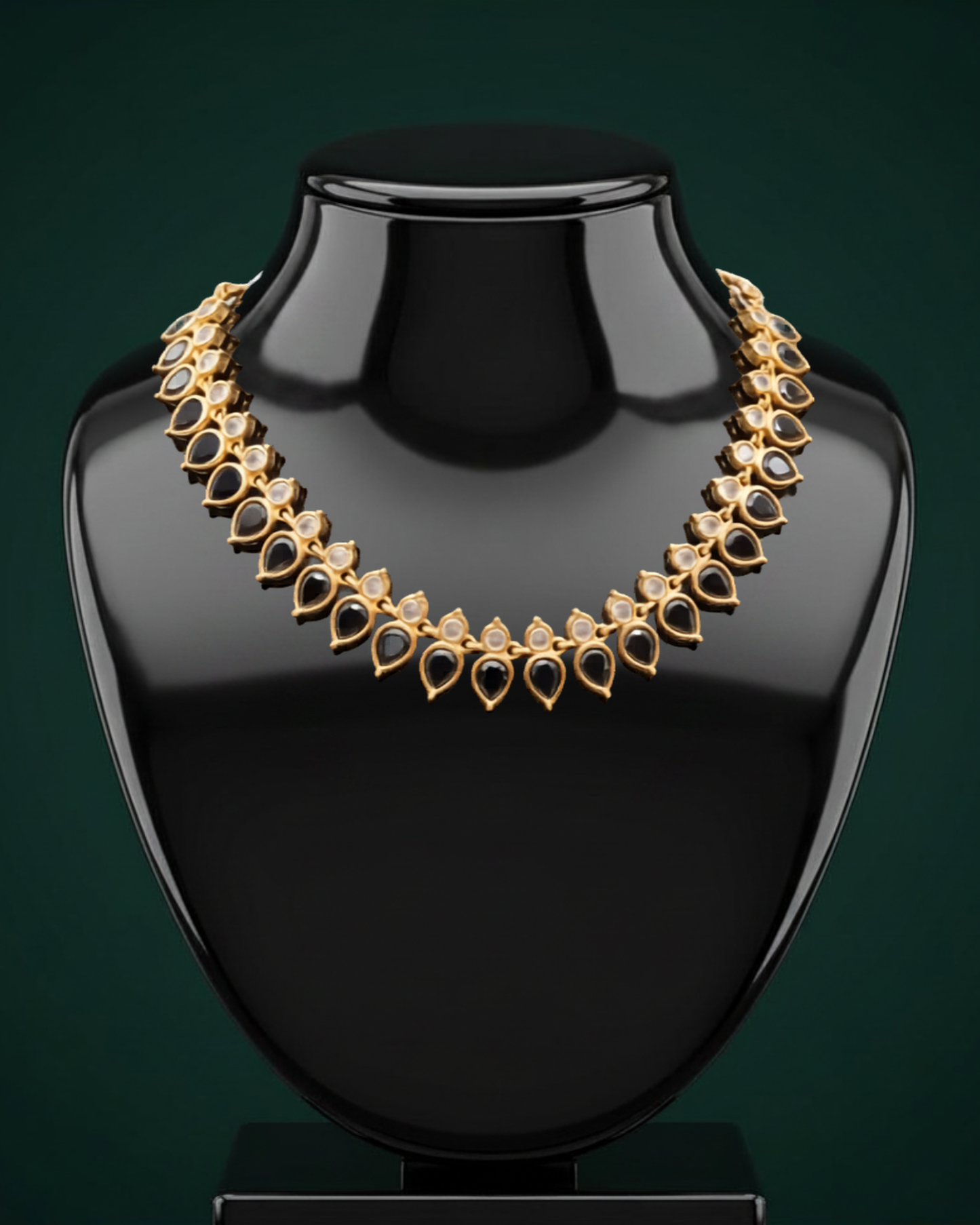 Elegant Gold-Plated Black Stone Tear Drop Necklace