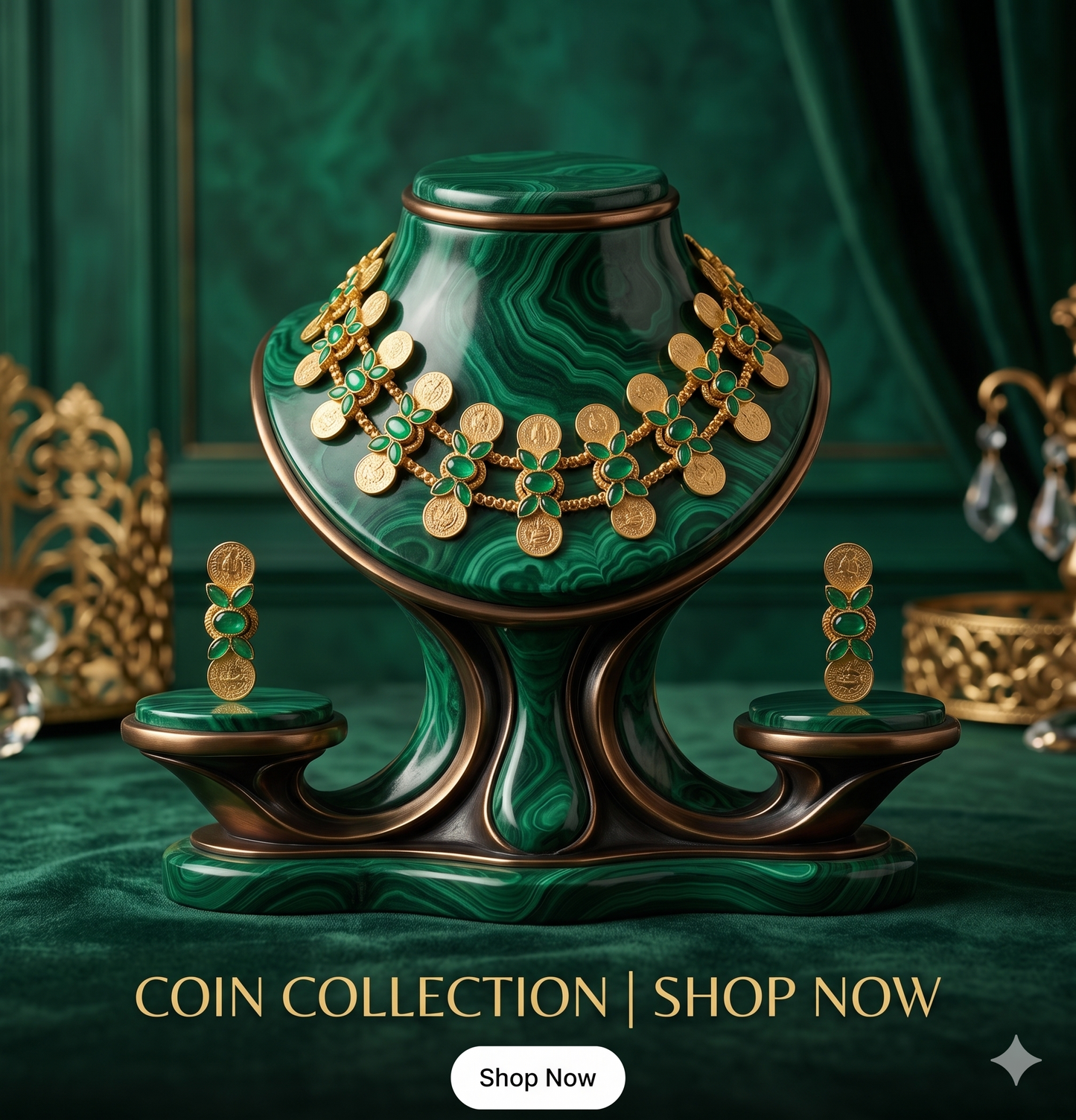 Antique Gold Layered Coin Necklace and Earrings