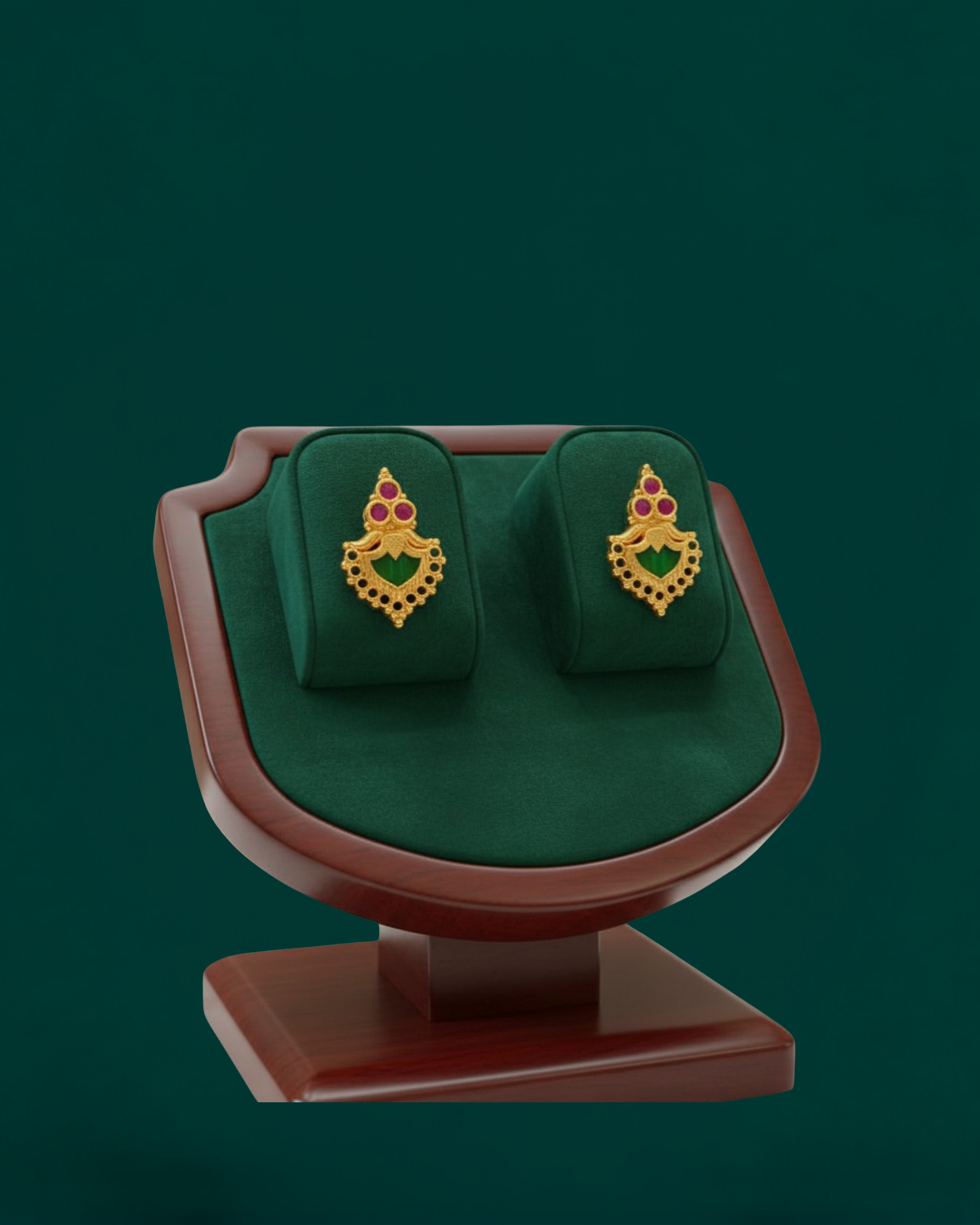 Gold Shield Stud Earrings with Ruby Stones - Traditional Indian Jewelry