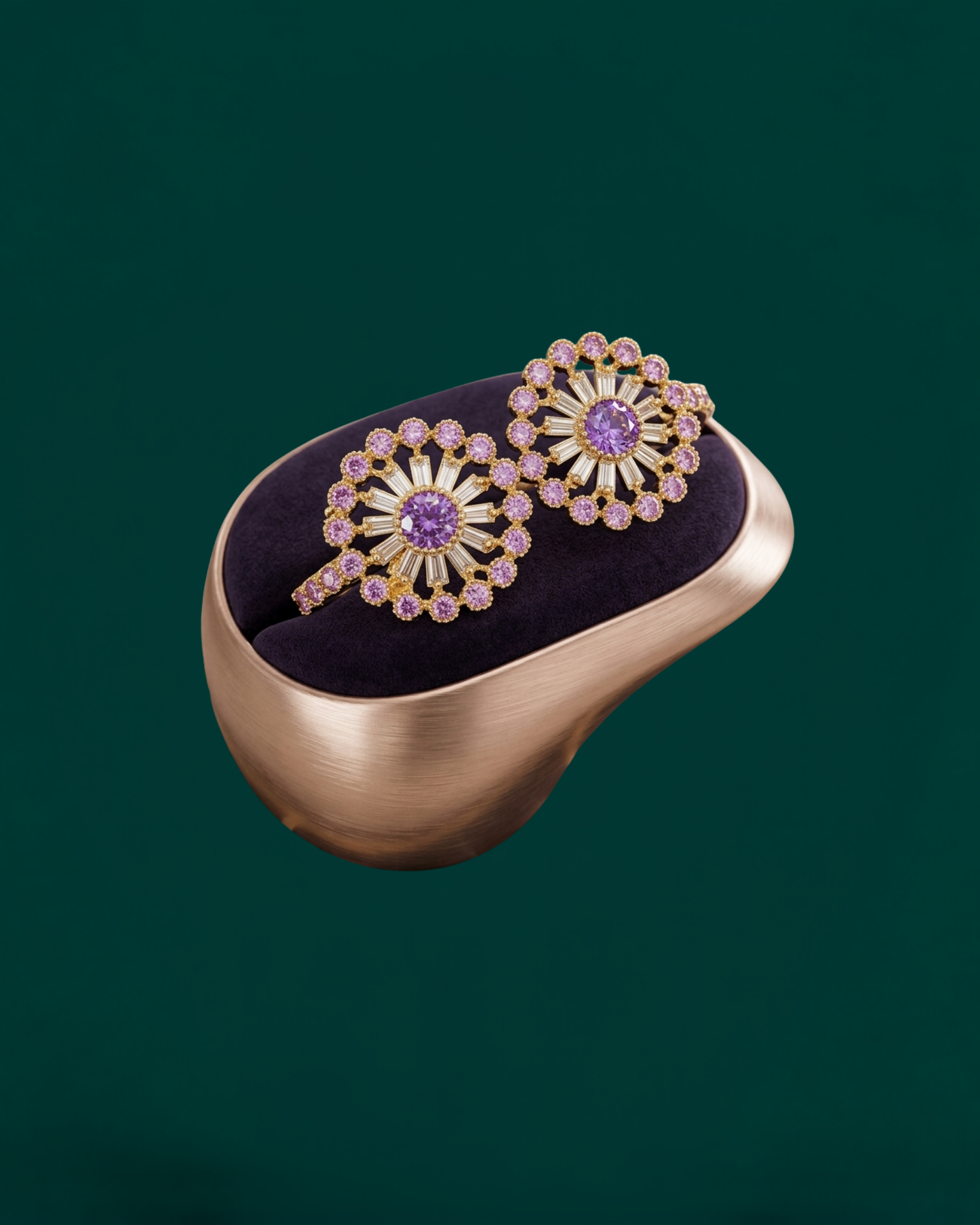 Gold Amethyst Floral Stud Earrings - Elegant Sunflower Design with Purple Gemstones