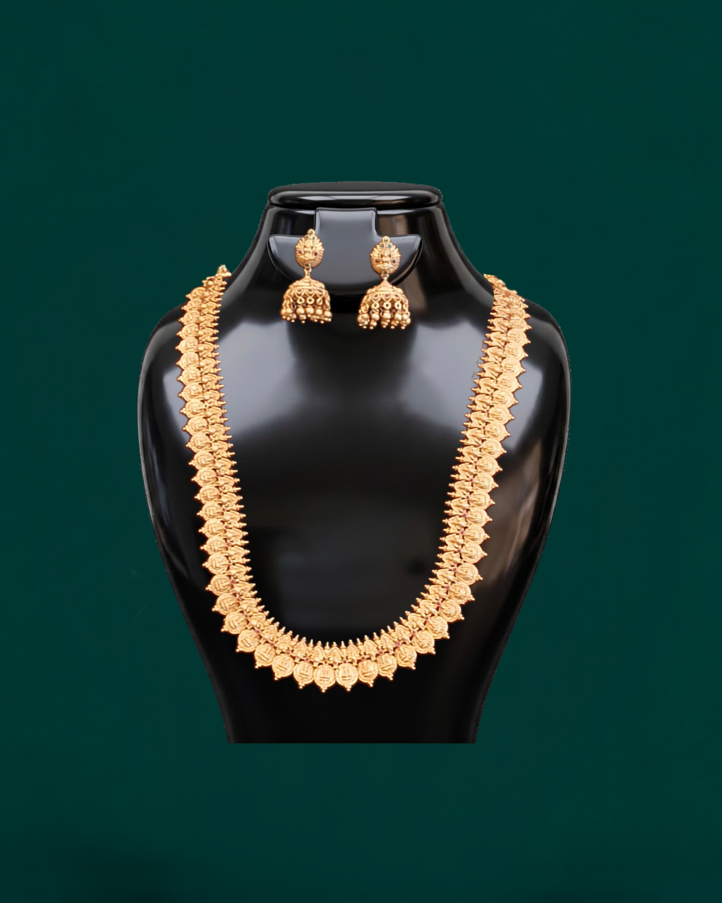Gold Filigree Necklace & Jhumka Earring Set - Traditional Indian Jewelry