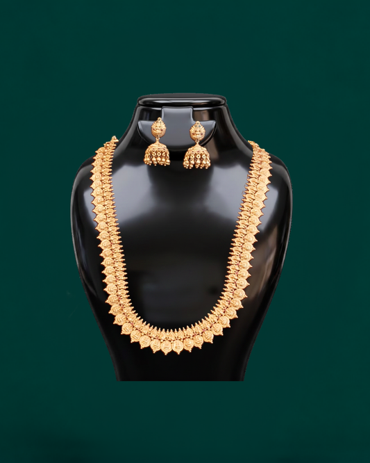Gold Filigree Necklace & Jhumka Earring Set - Traditional Indian Jewelry