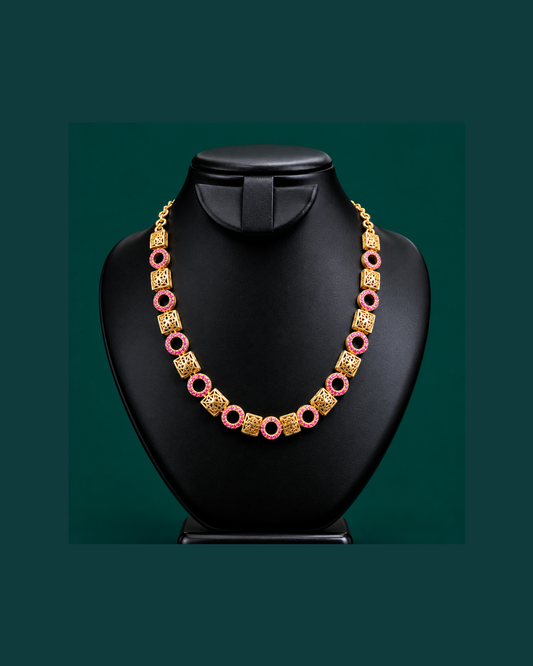 Pink & Gold Geometric Pattern Necklace - Premium Stainless Steel Never-Fade Jewelry